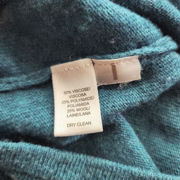 Ann Taylor LOFT Teal Blue Ruffle Sleeve Sweater Top Italian Yarn Medium - Picture 5 of 5